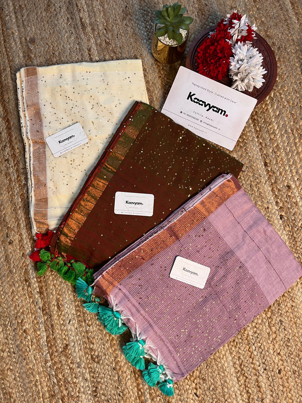 Sequins Pallu and Jari Border Mul Cotton Saree