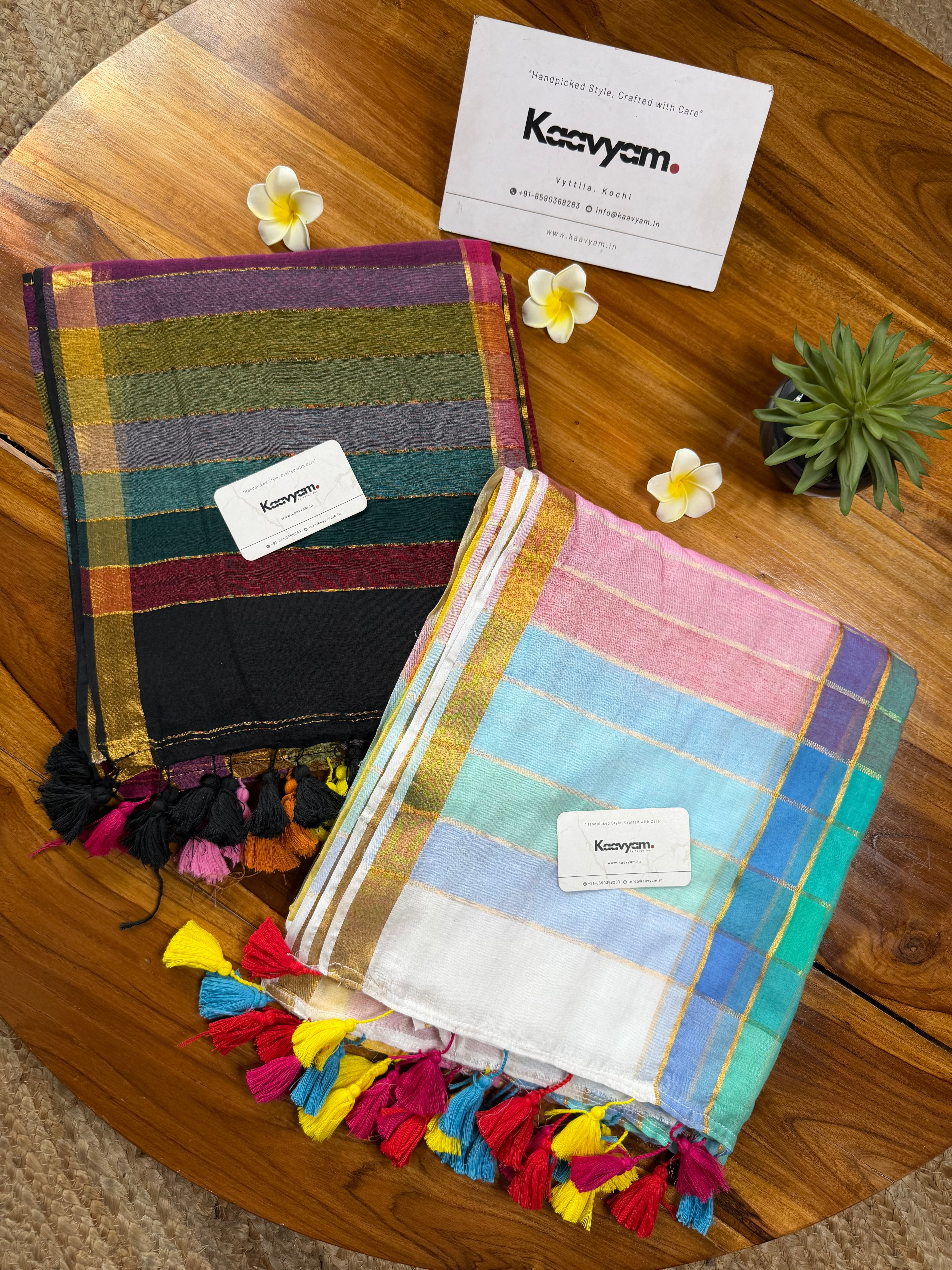Rainbow Check Mul Cotton Saree