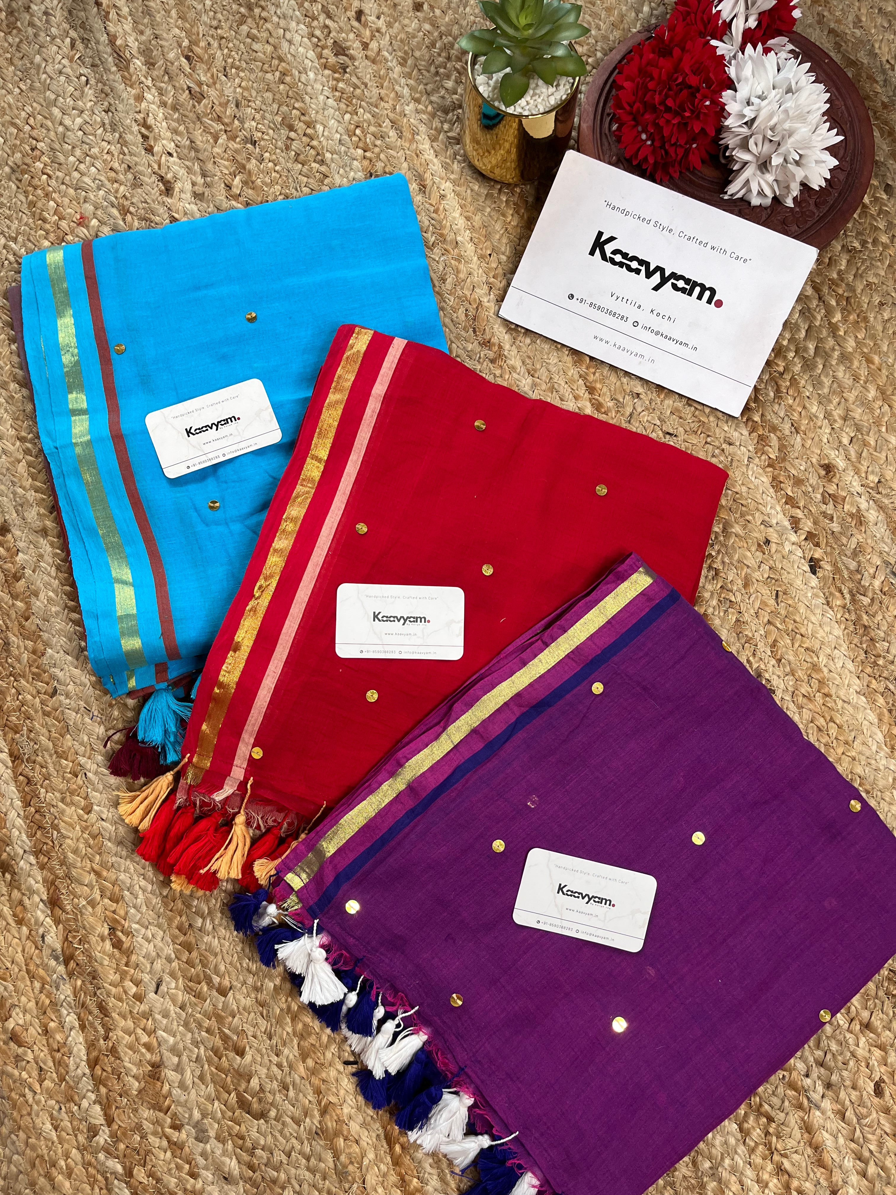 Half & Half Sequins Mul Cotton Saree