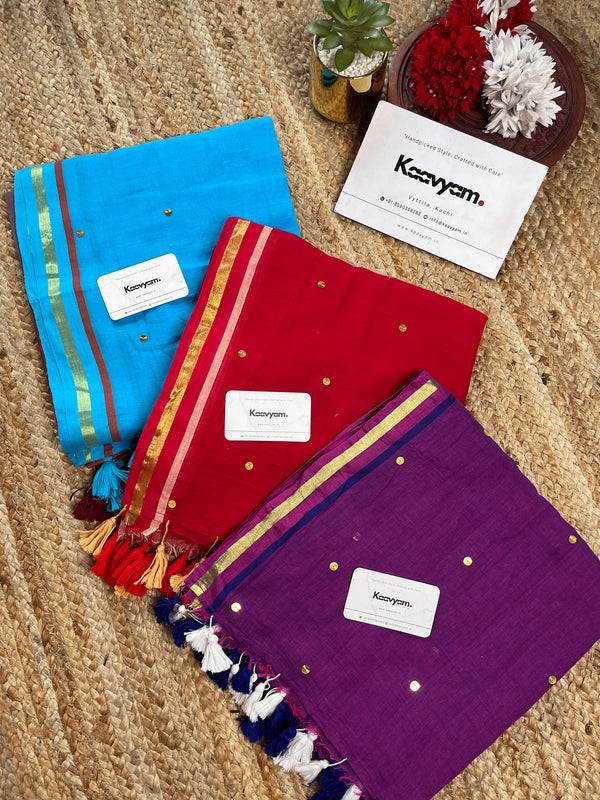 Half & Half Sequins Mul Cotton Saree