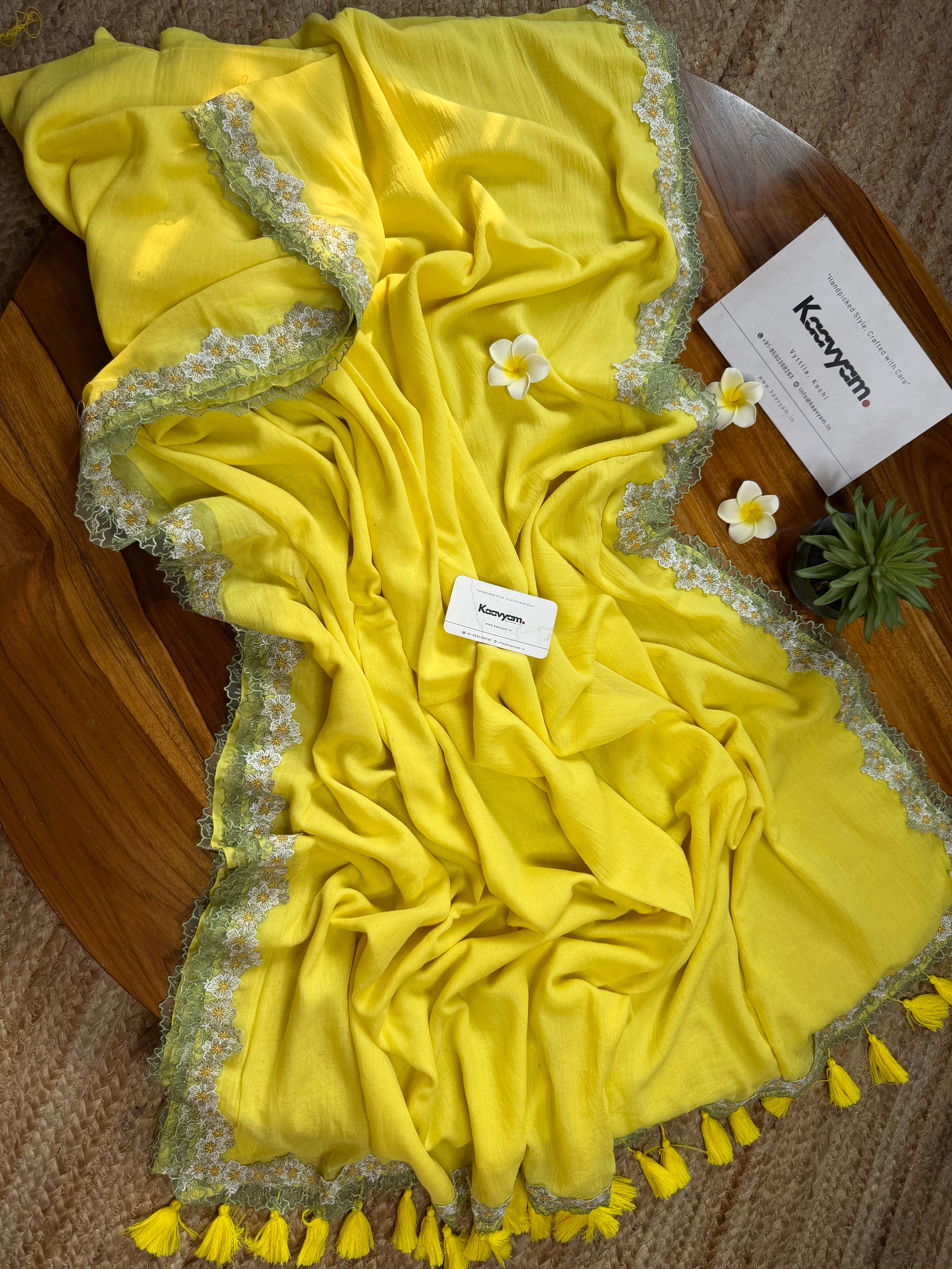 Lemon Lace Mul Cotton Saree