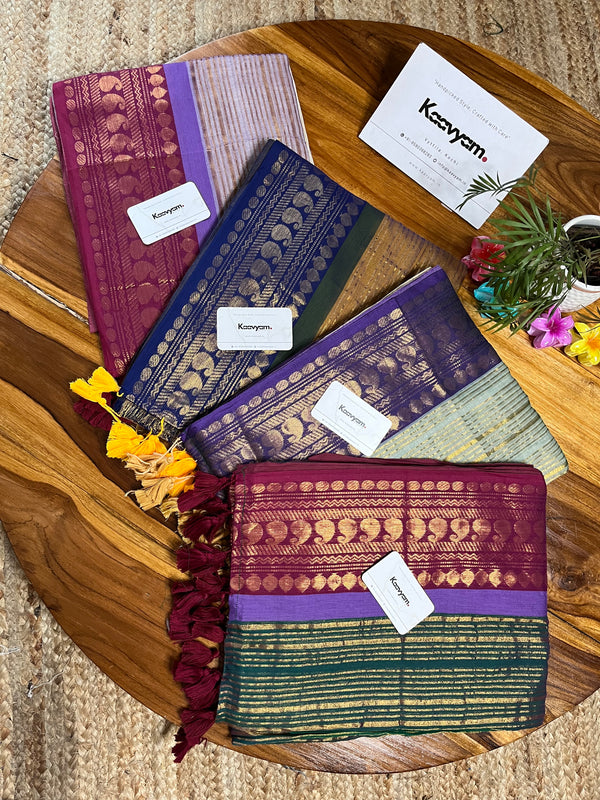 Kasav Stripe Motif Border Mul Cotton Saree - Manka
