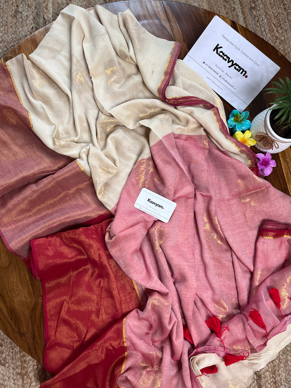 Floral Motif Mul Cotton Saree - Manka