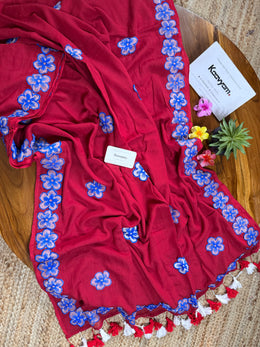 Rose Applique Mul Cotton Saree