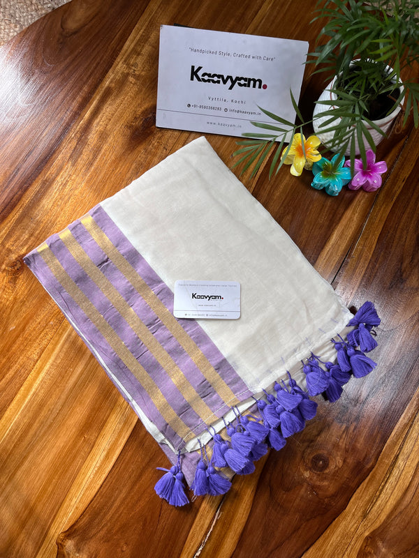 Kasav & Lavender Border Mul Cotton Saree