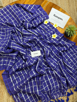 Violet Check Mul Cotton Saree