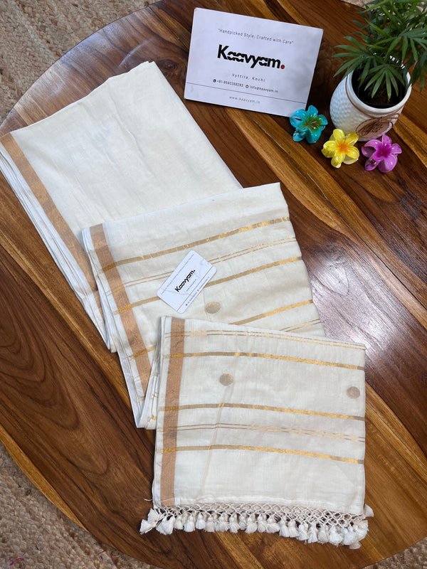 Kerala Kasav & Motif Mul Cotton Saree - Manka