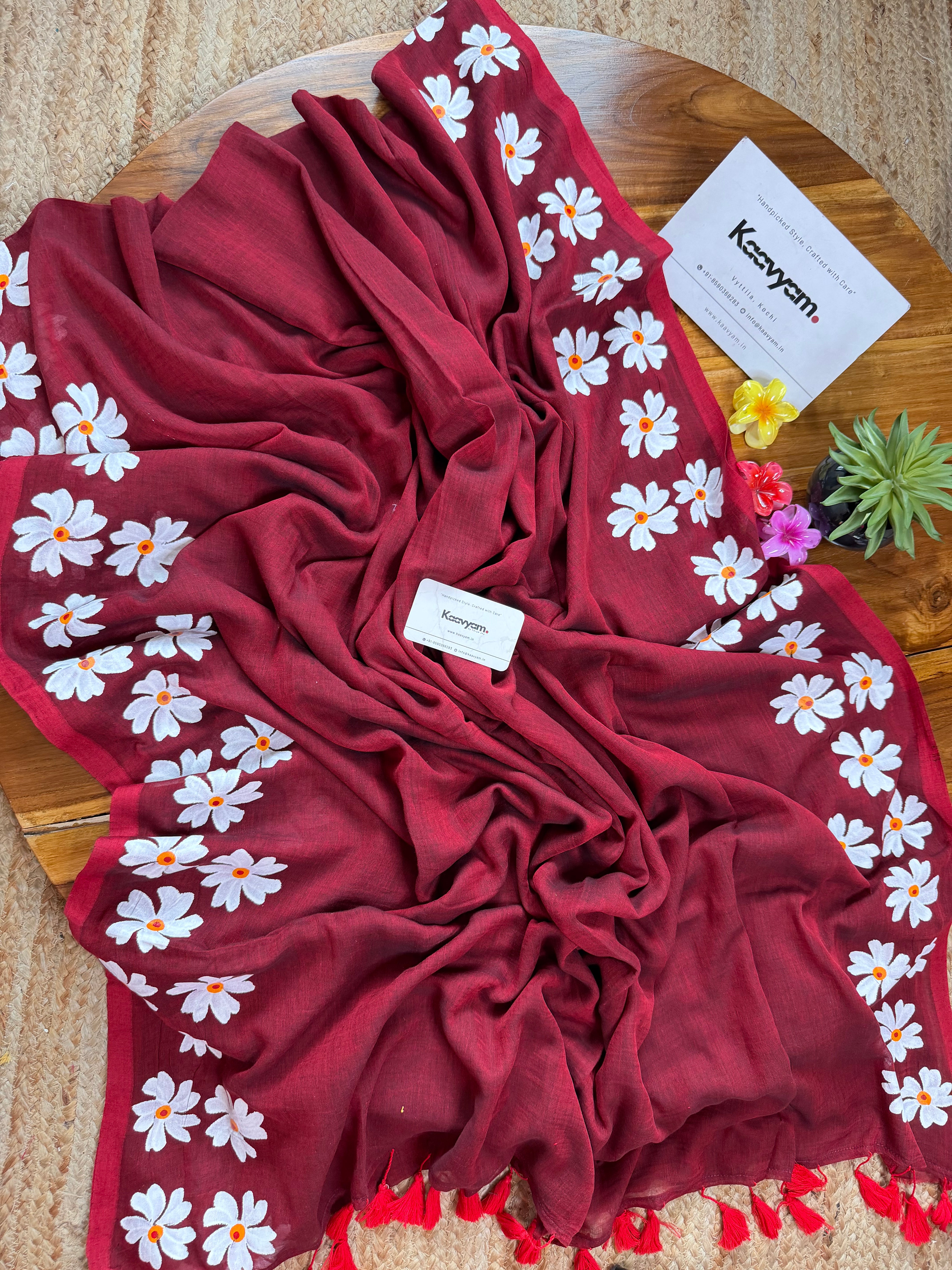 Hand Painted Mul Cotton Jasmin Saree