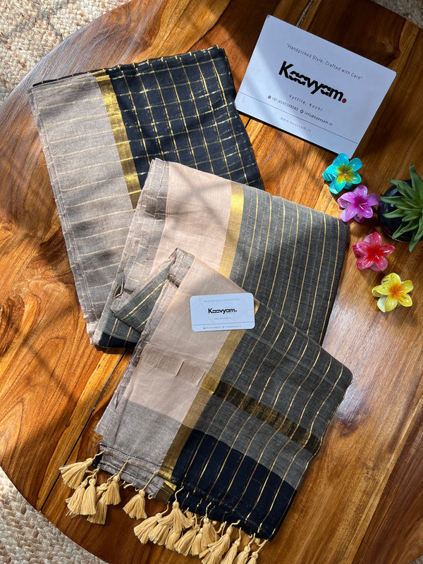 Brown Checks Mul Cotton Saree