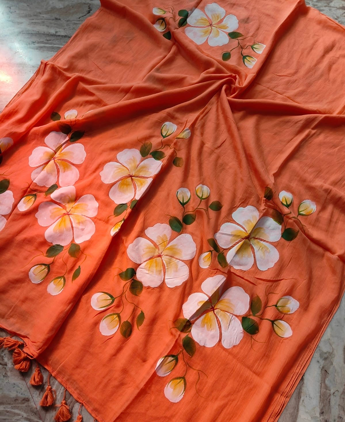 Hibiscus Hand Pianted Mul Cotton Saree
