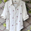Cherry Embroidery Mul Cotton Shirt