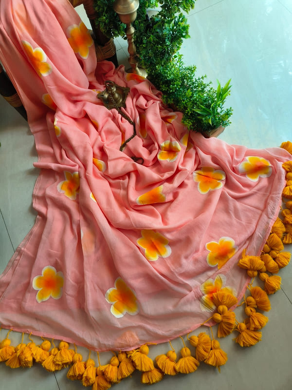 Chempakam - Handpainted Mul cotton Saree