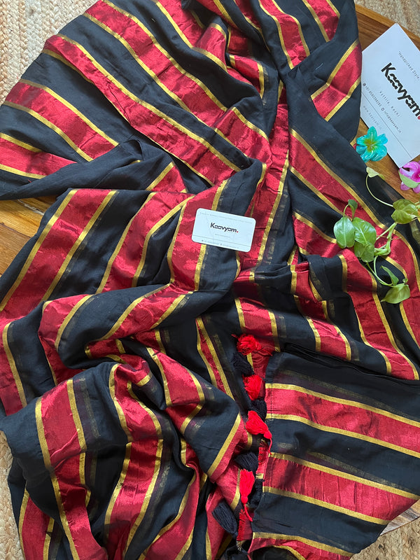 Red Stripes Tissue Mul Cotton Saree