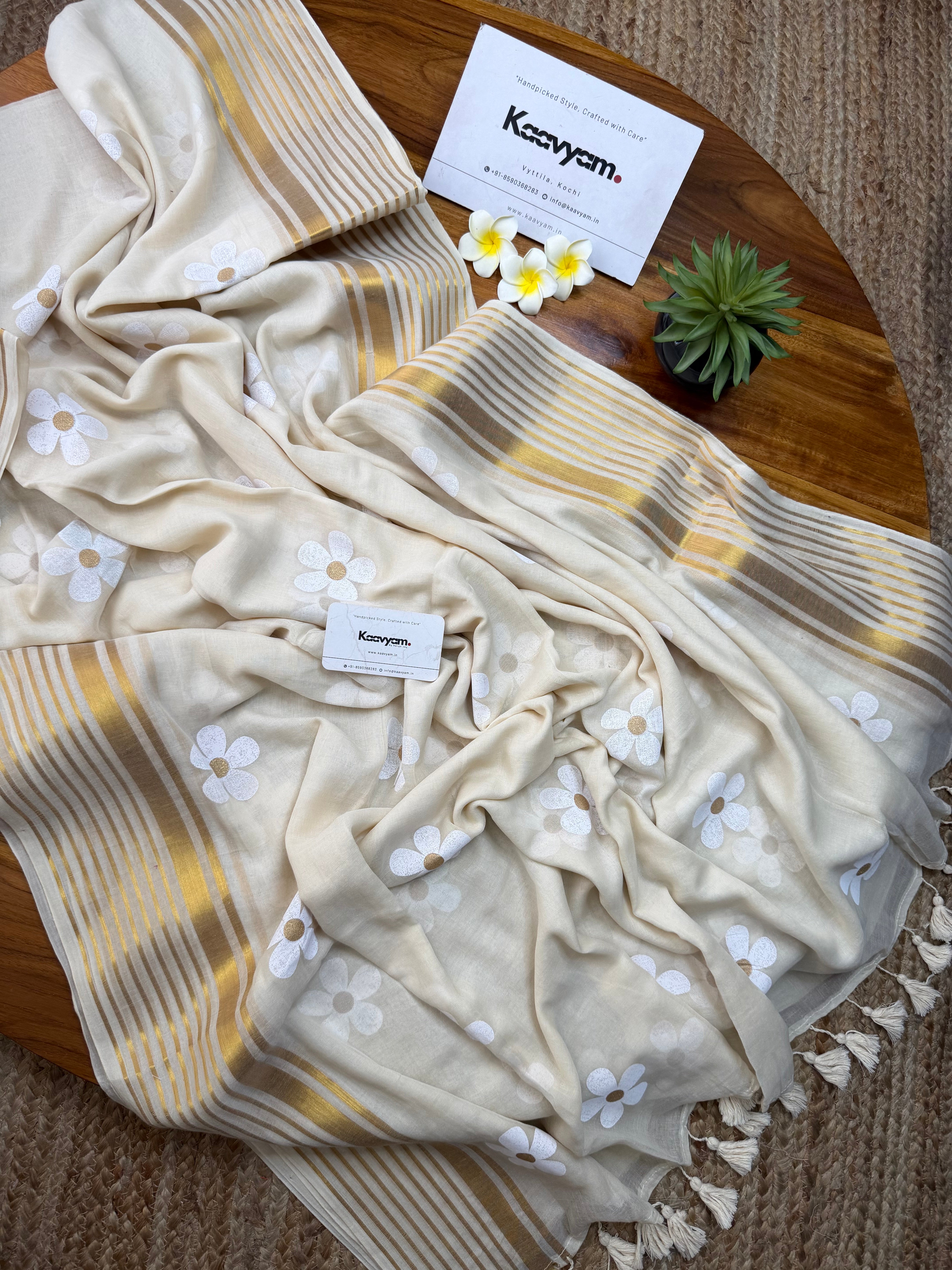 Golden Jasmine Saree