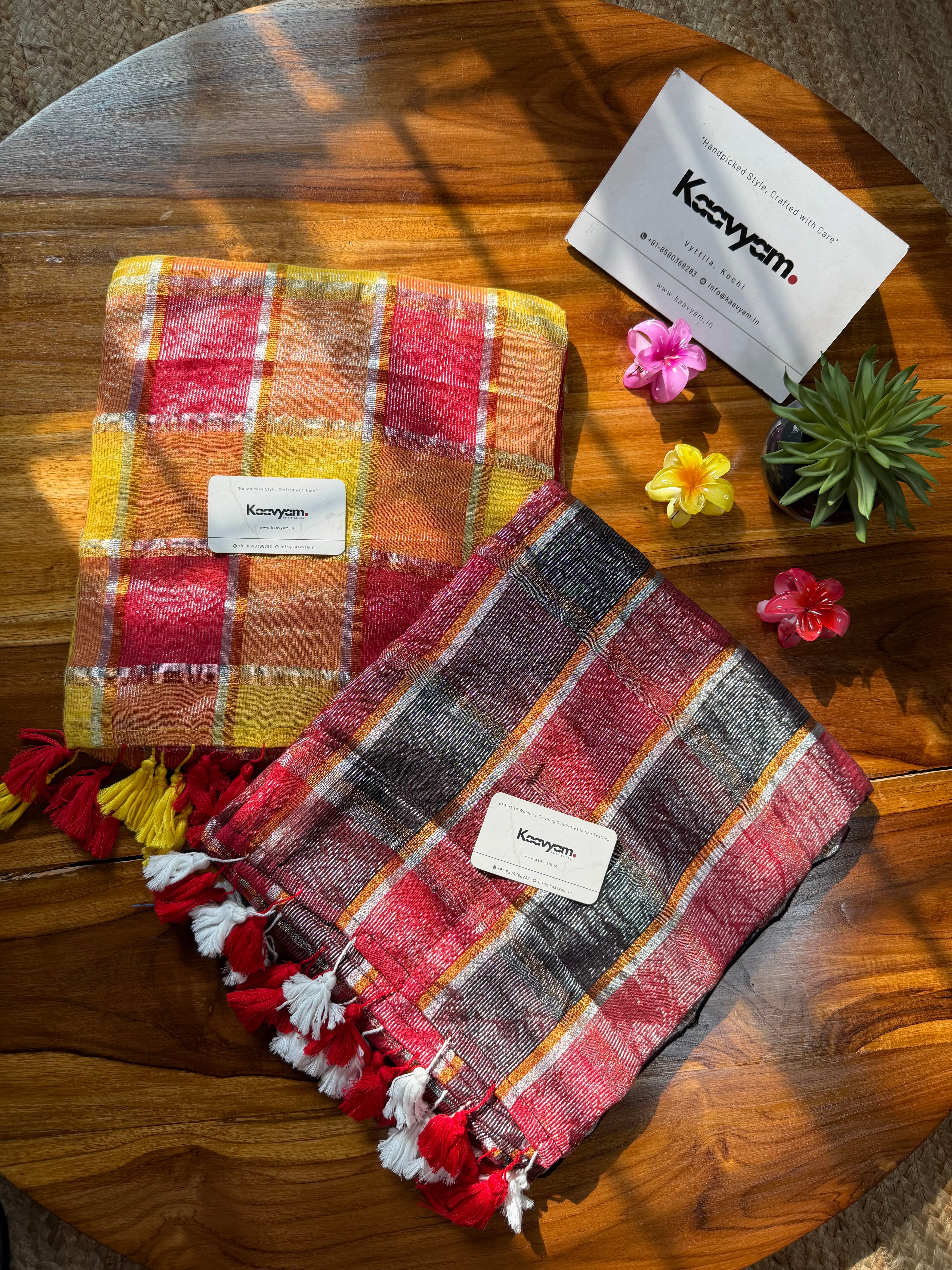 Multi Color Silver Check Mul Cotton Saree