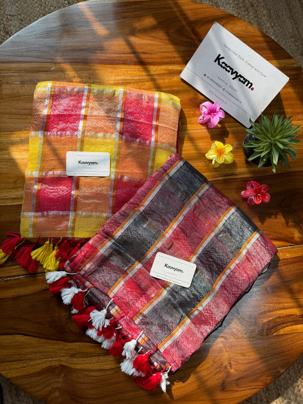 Multi Color Silver Check Mul Cotton Saree