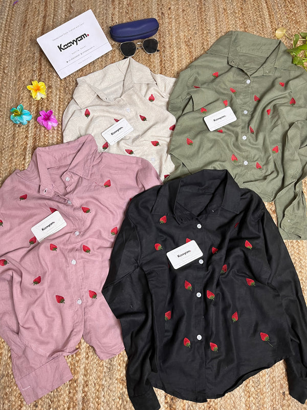 Strawberry Embroidery Rayon Shirt