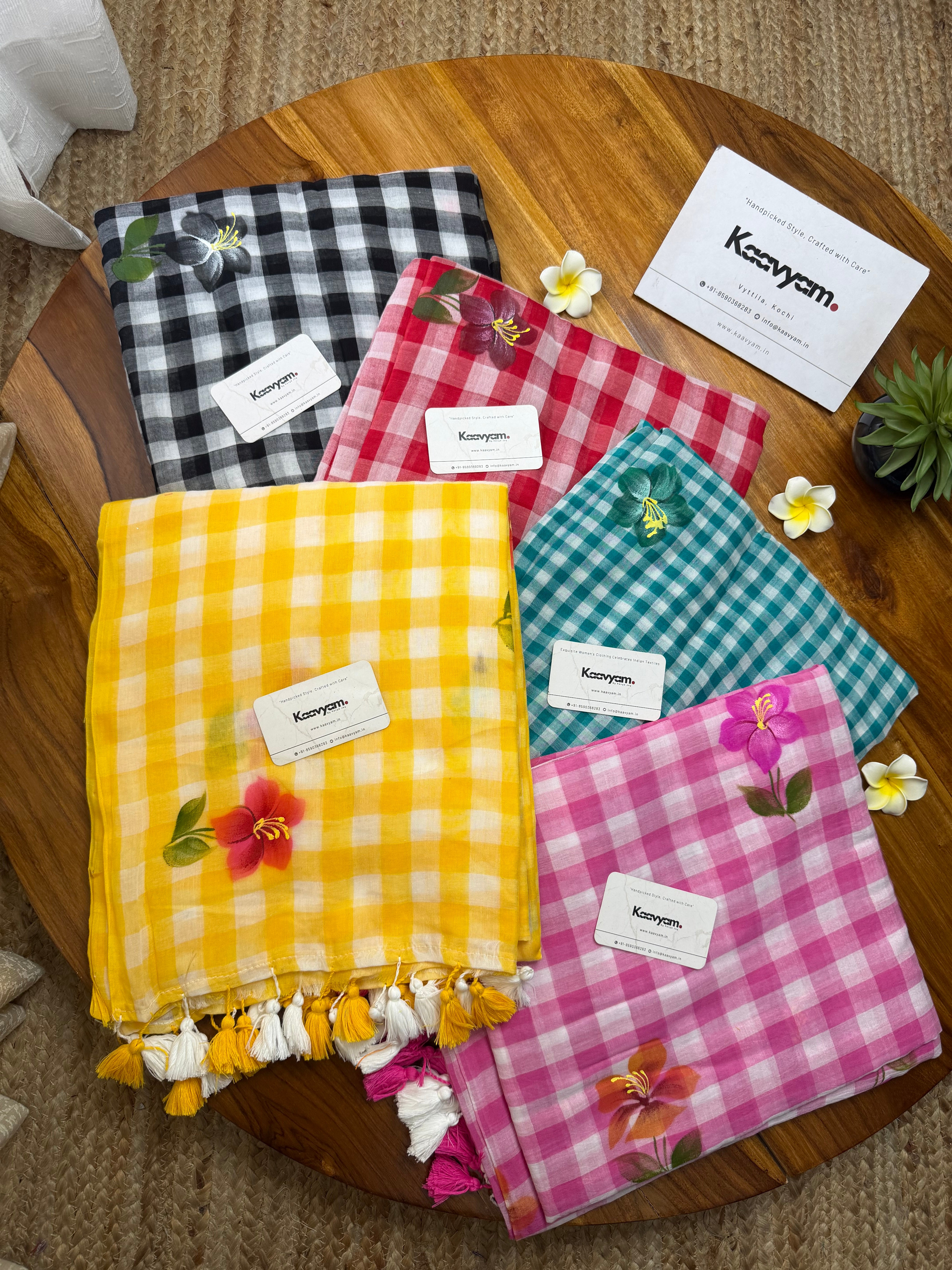 Checks Blossom Mul Cotton Saree