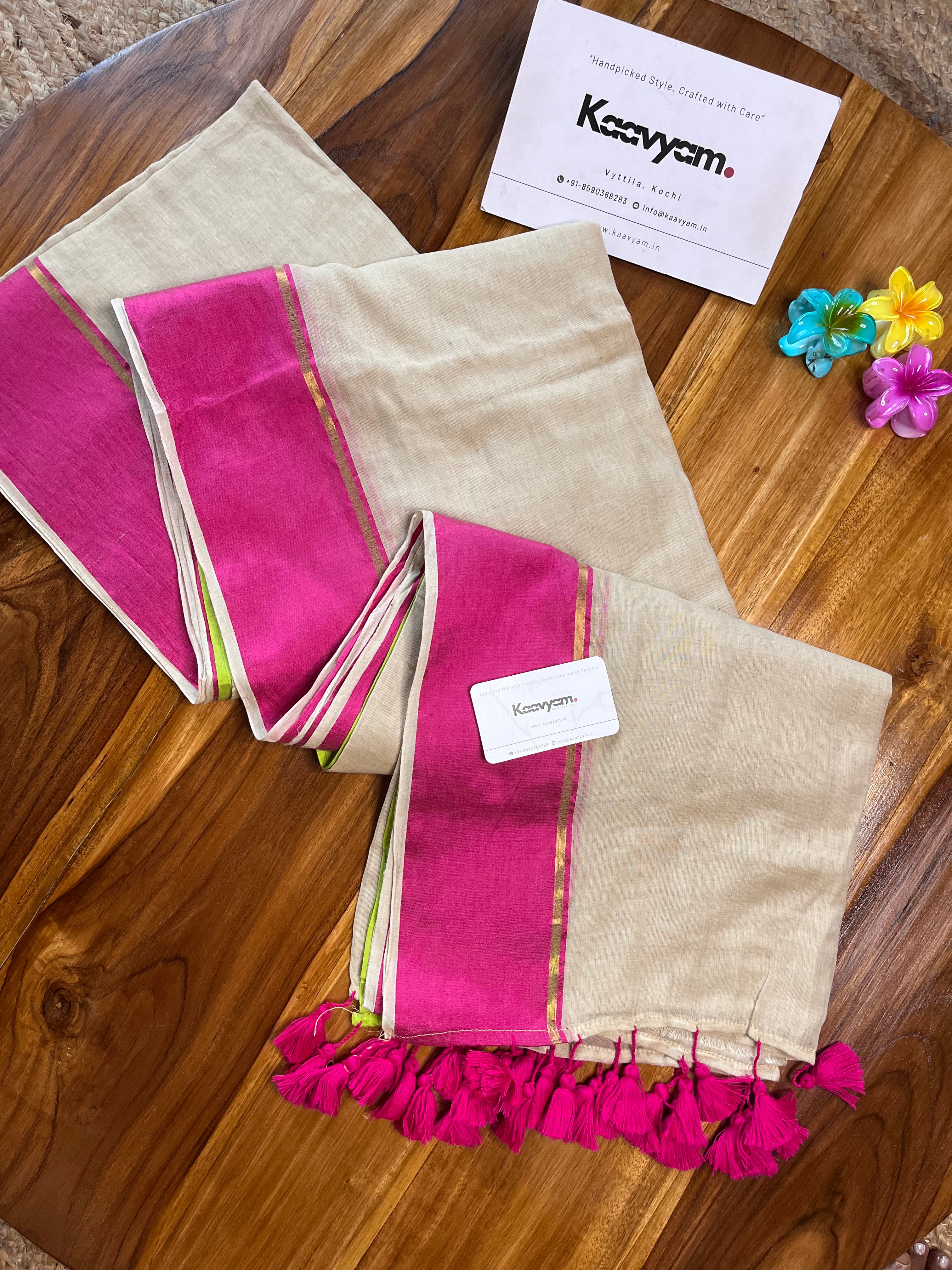 Double Color Border Mul Cotton Saree - MANKA