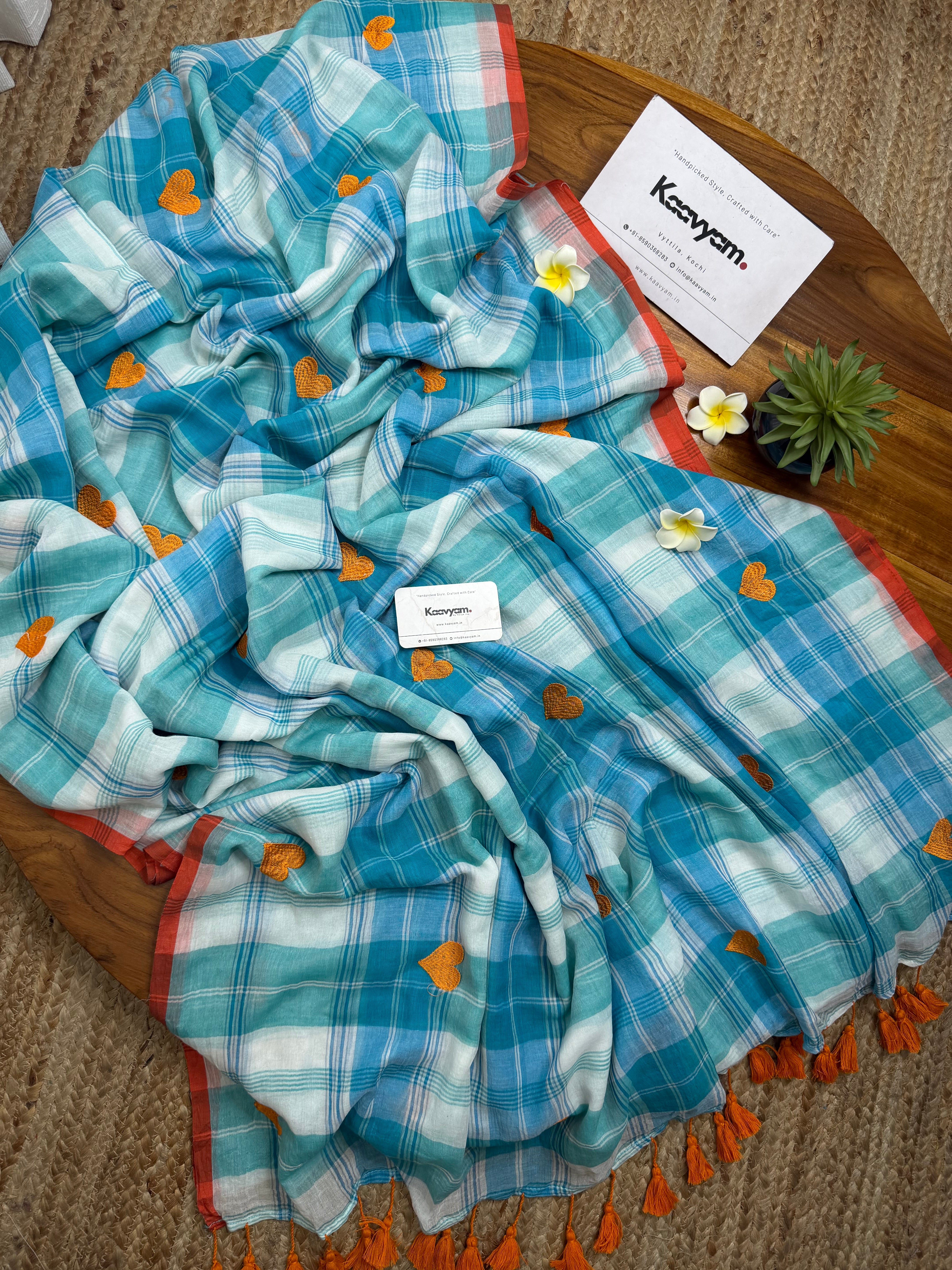 Cyan Grace Heart Mul Cotton Saree