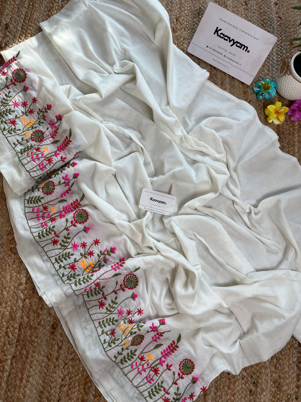 Floral Embroidery Cotton Saree