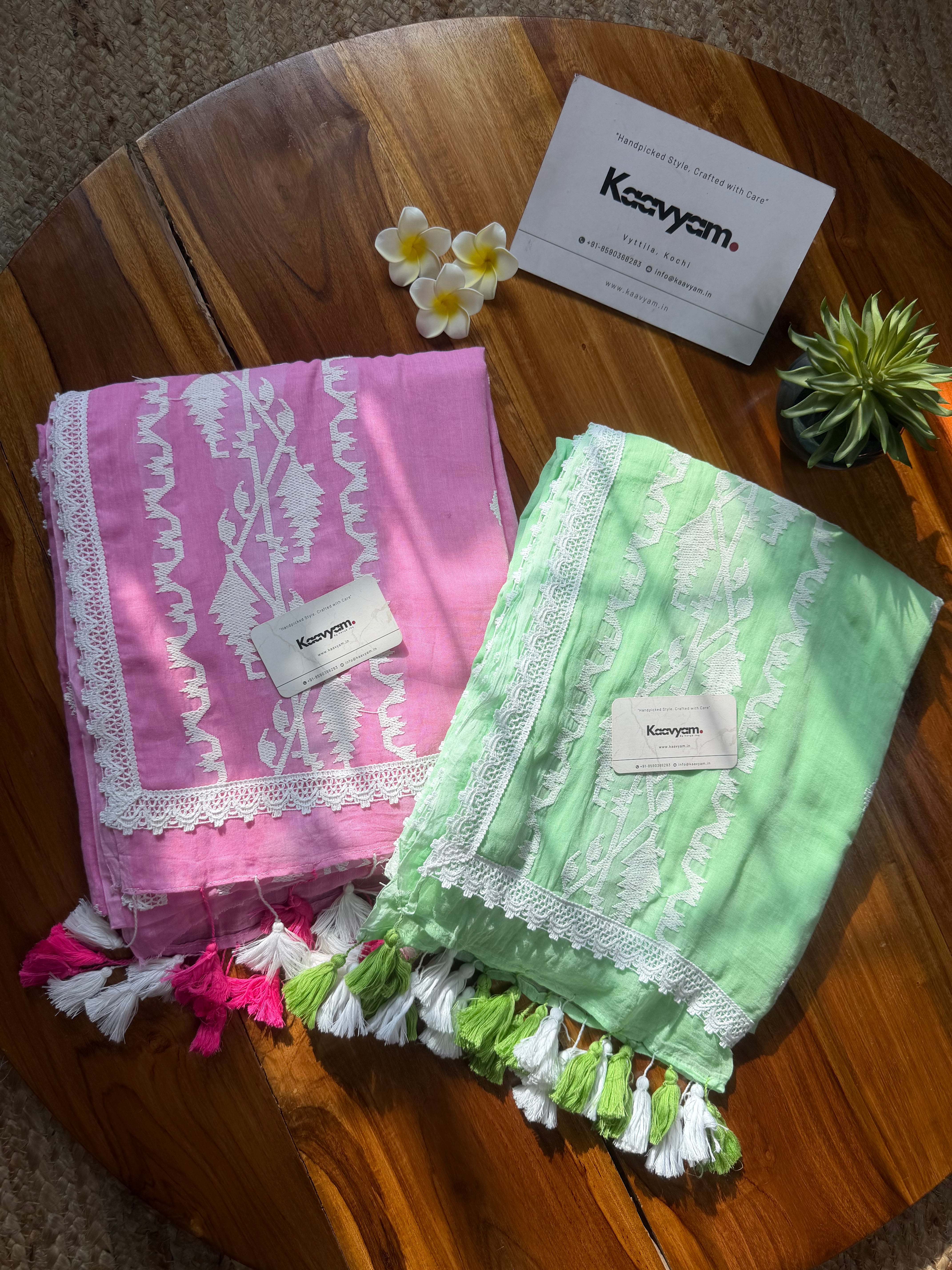 Floral Lace Mul Cotton Saree