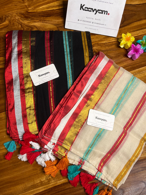 Multi Color Stripes Mul Cotton Saree