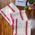 Red Motif Stripe Mul Cotton Saree - Manka