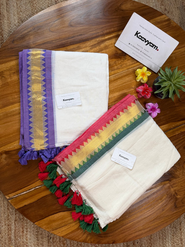 Temple Border Mul Cotton Saree - MANKA