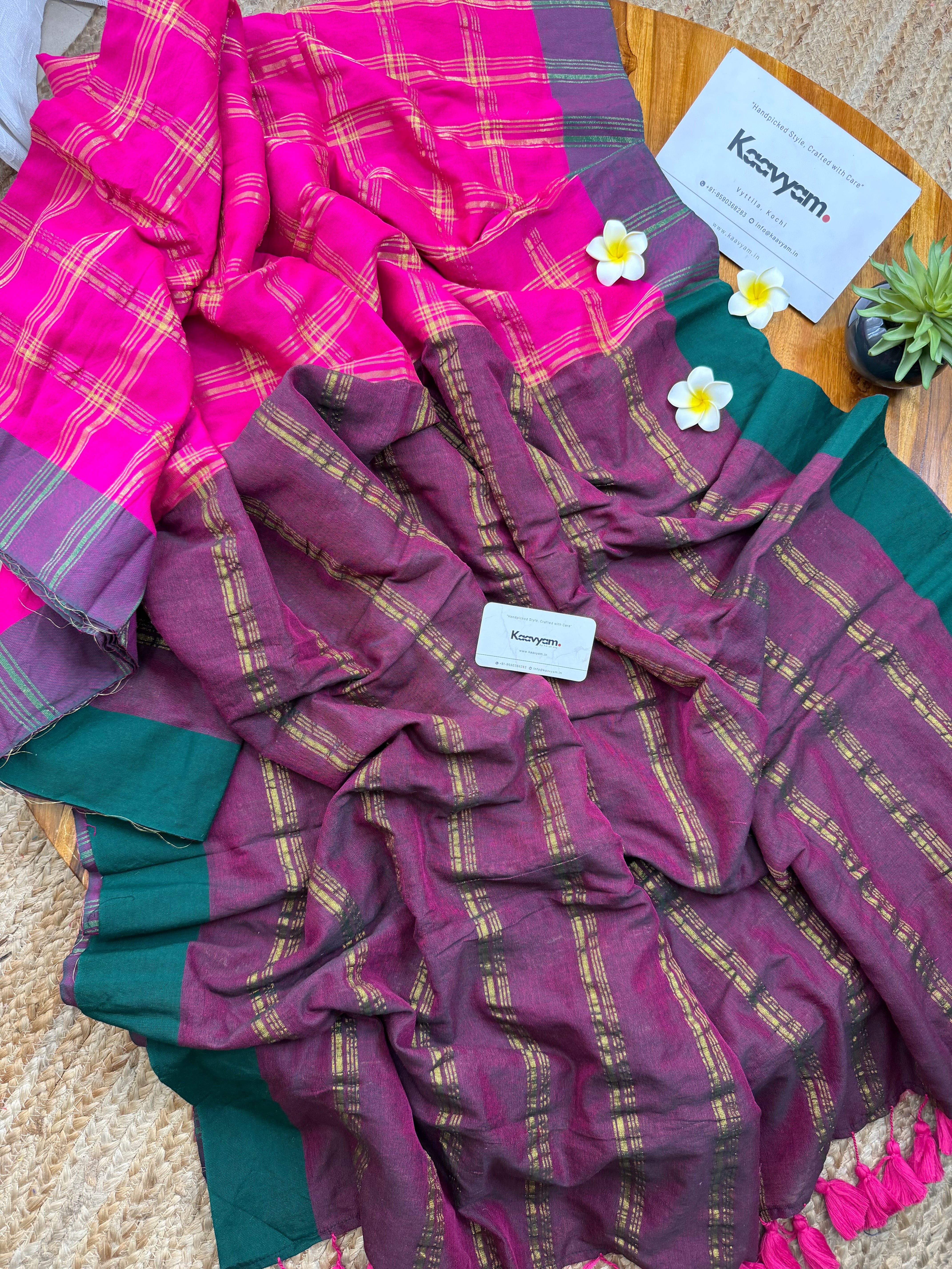 Breezy Pink Check Saree