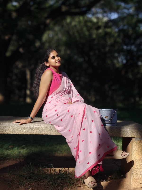 Heart Embroidery Mul cotton Saree