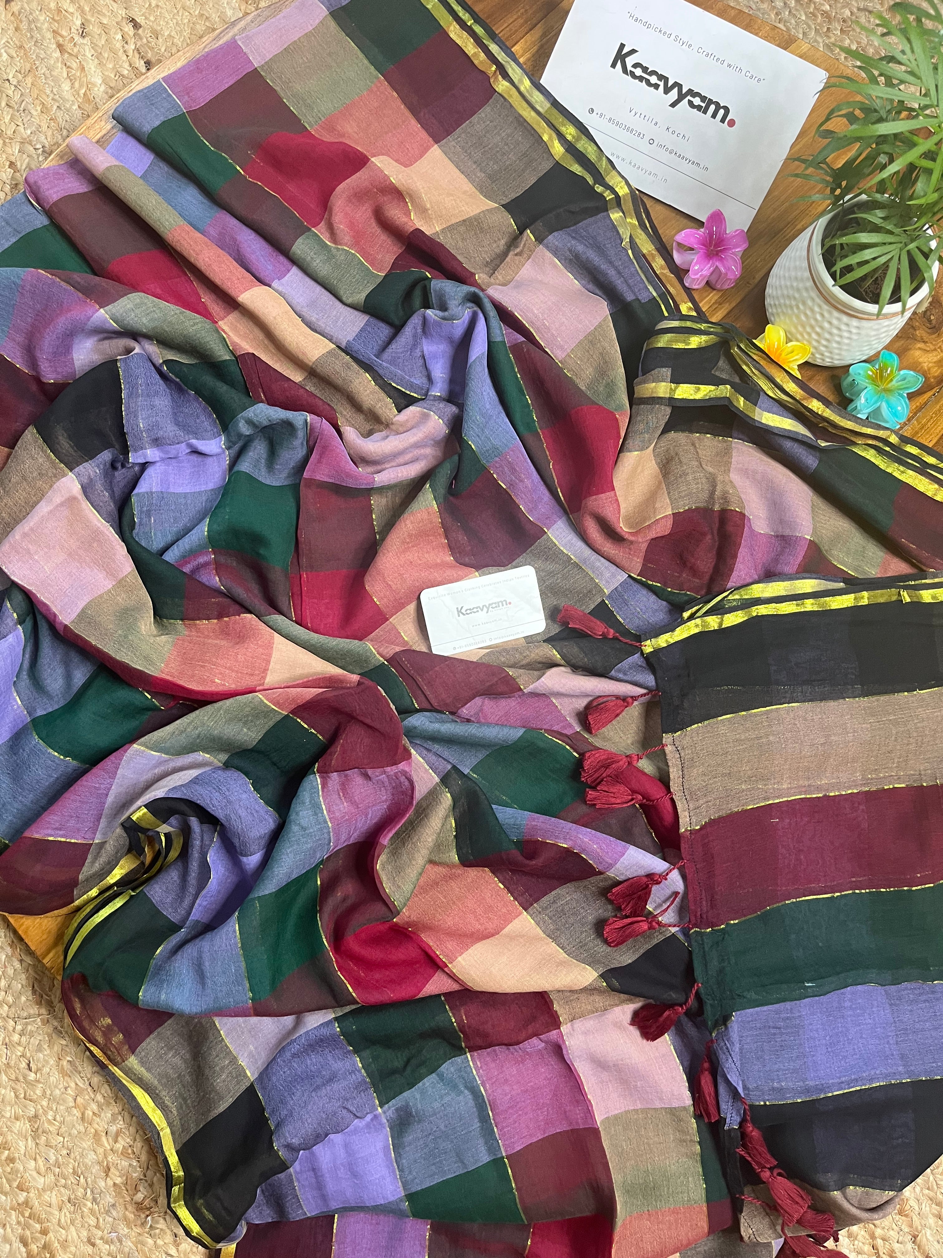 Multi Checks & Stripe Mul Cotton Saree