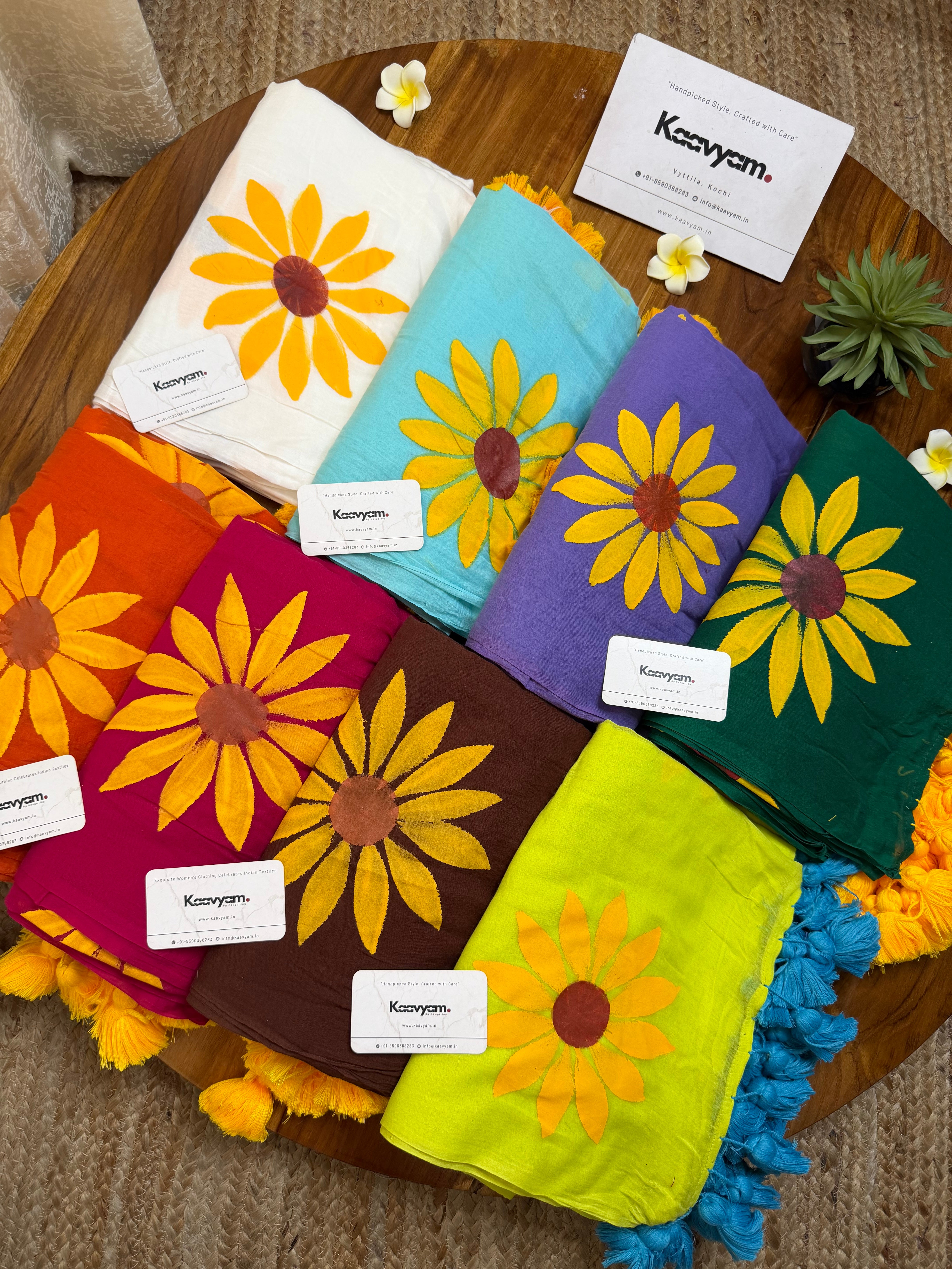 Sunflower Hand painted Mul cotton Saree