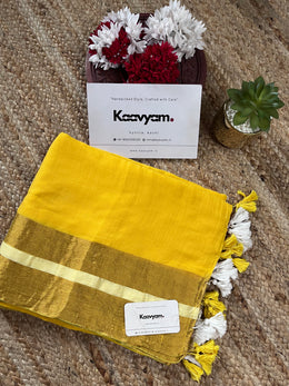 Yellow Kasav Mul Cotton Saree