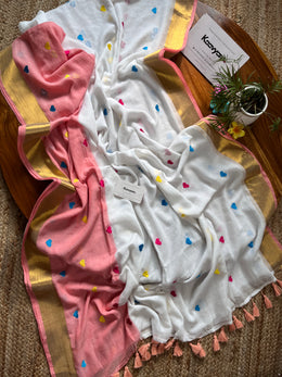 Kasav & Color Heart Embroidery Mul cotton Saree