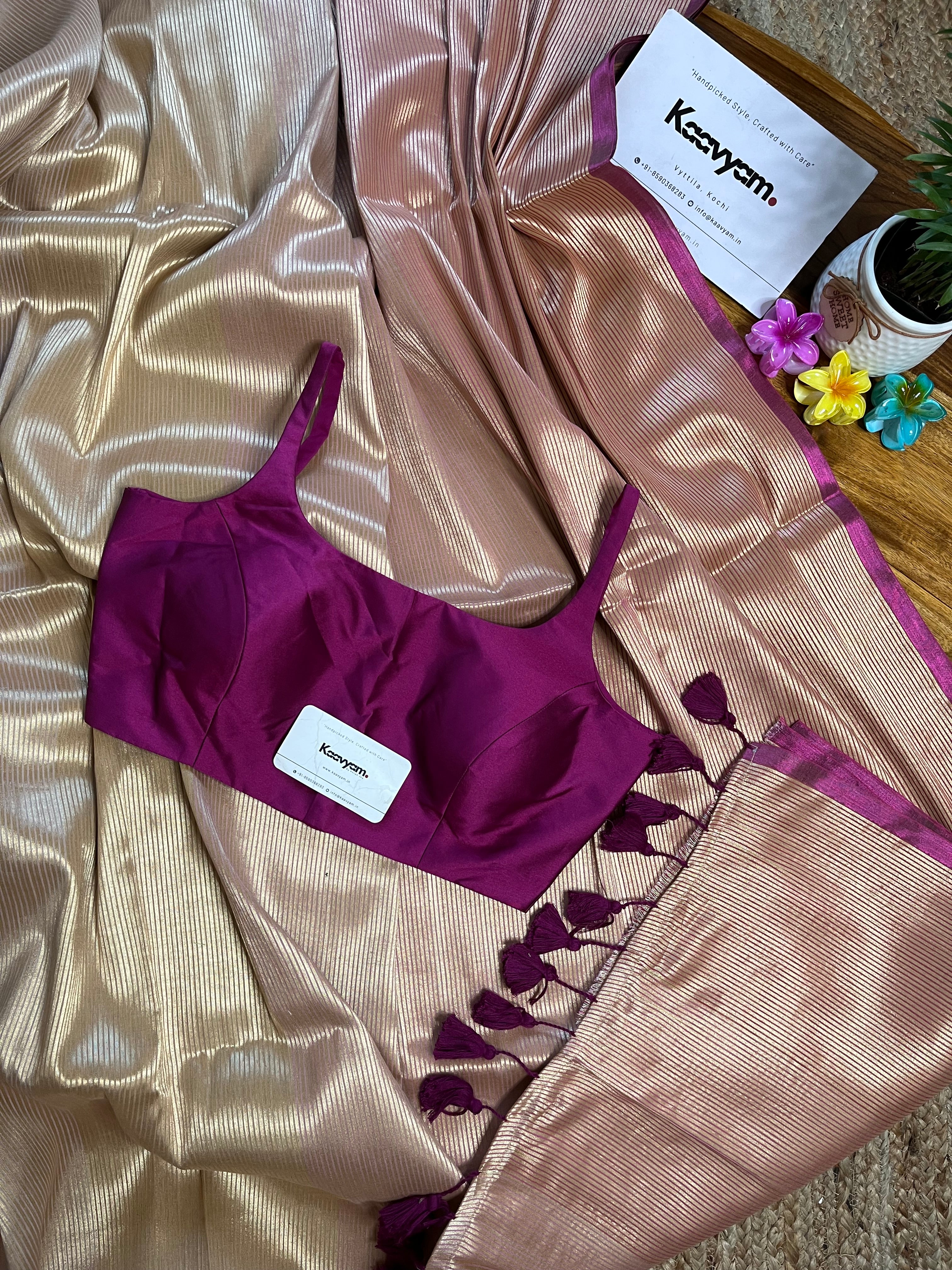Tissue Dual Tone Saree & Blouse combo
