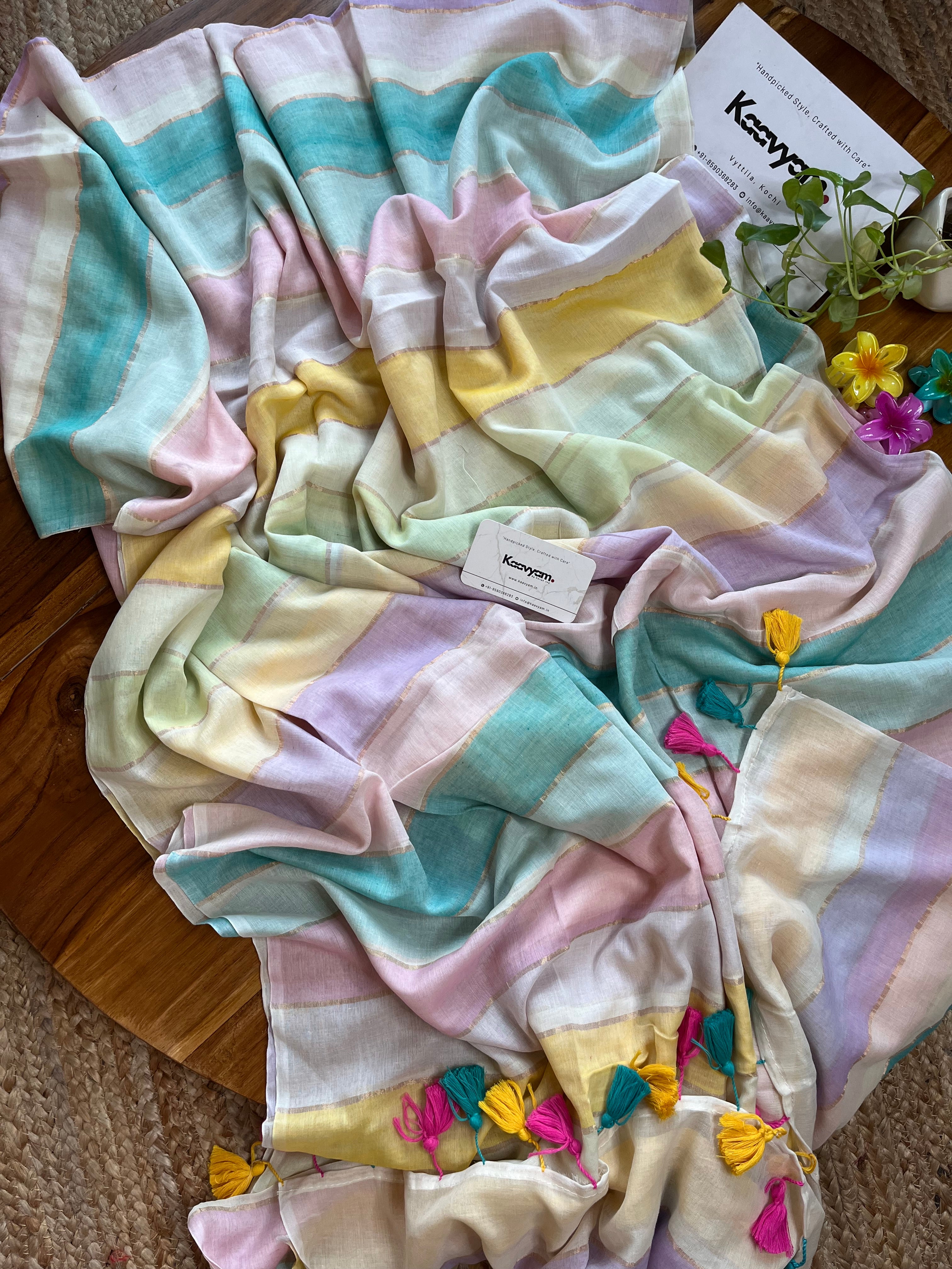 Pastel Rainbow Mul Cotton Saree