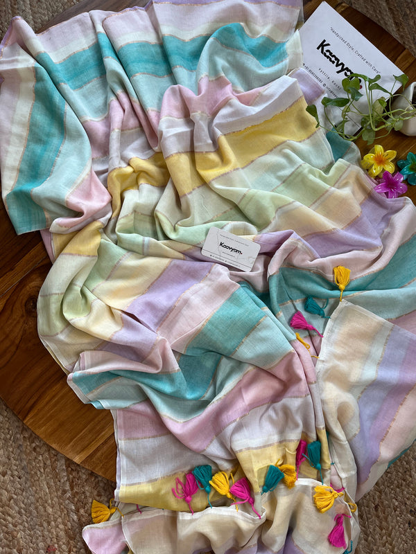 Pastel Rainbow Mul Cotton Saree