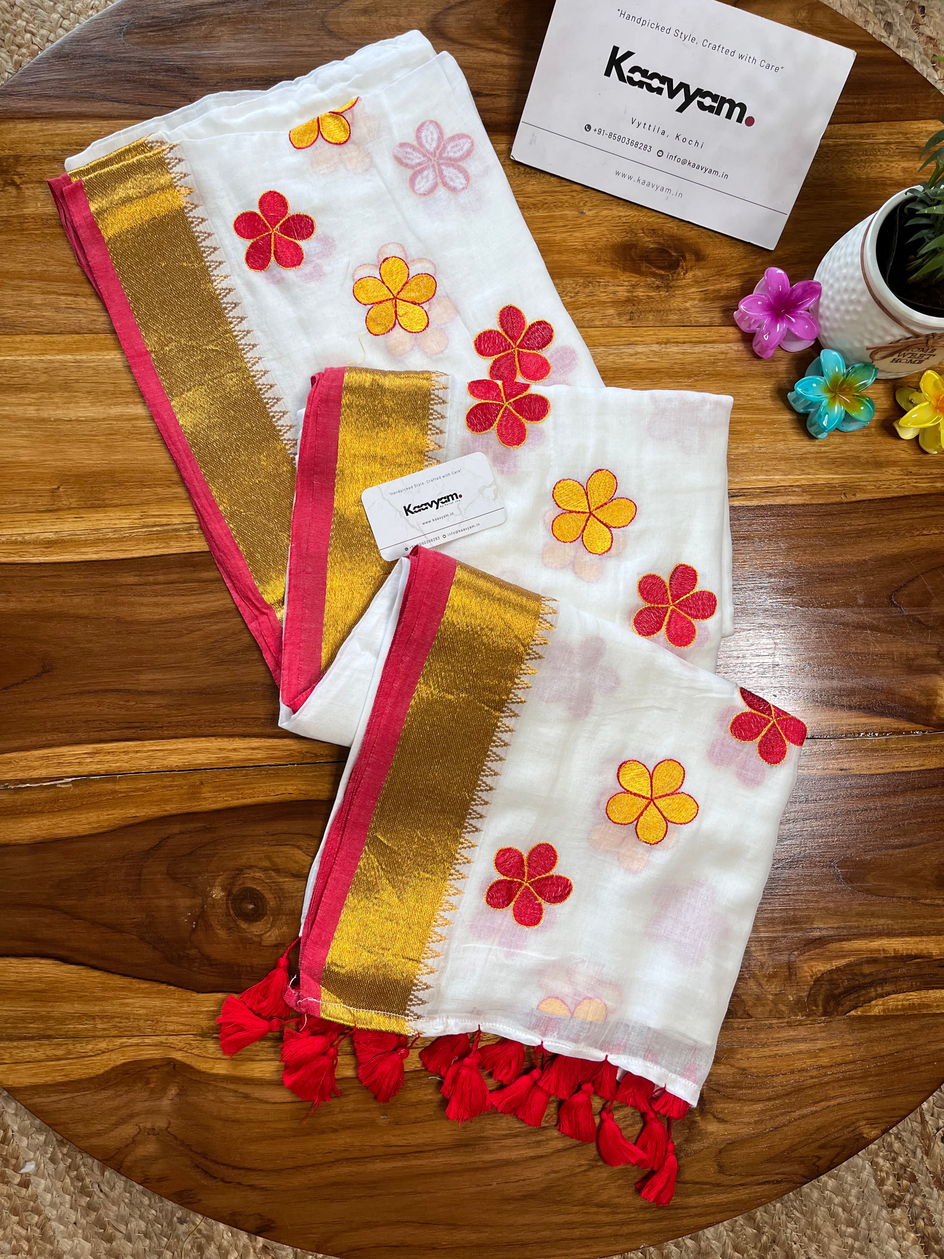 Onappoo Floral Border Mul Cotton Saree
