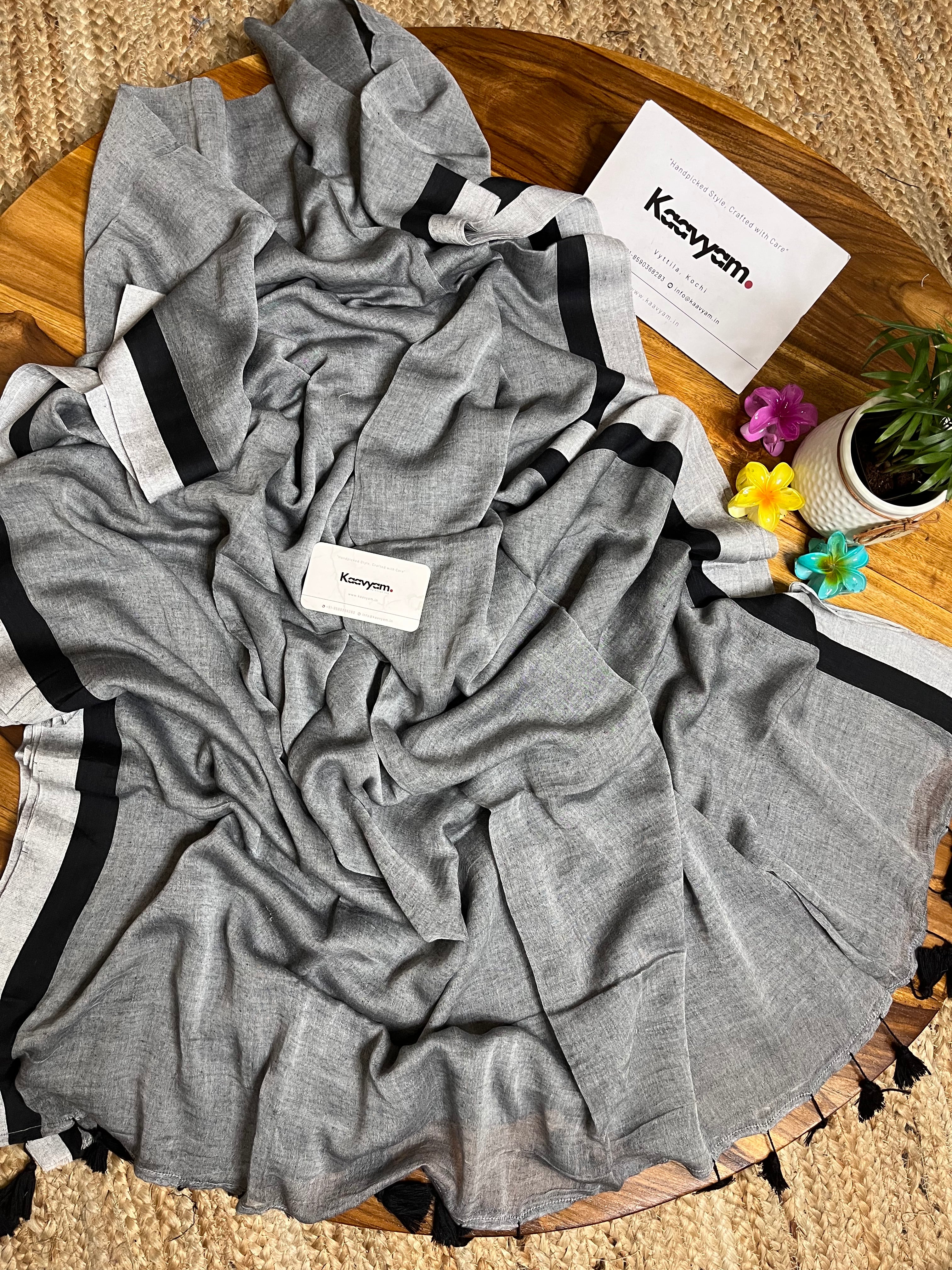 Black & Grey Mul Cotton Saree