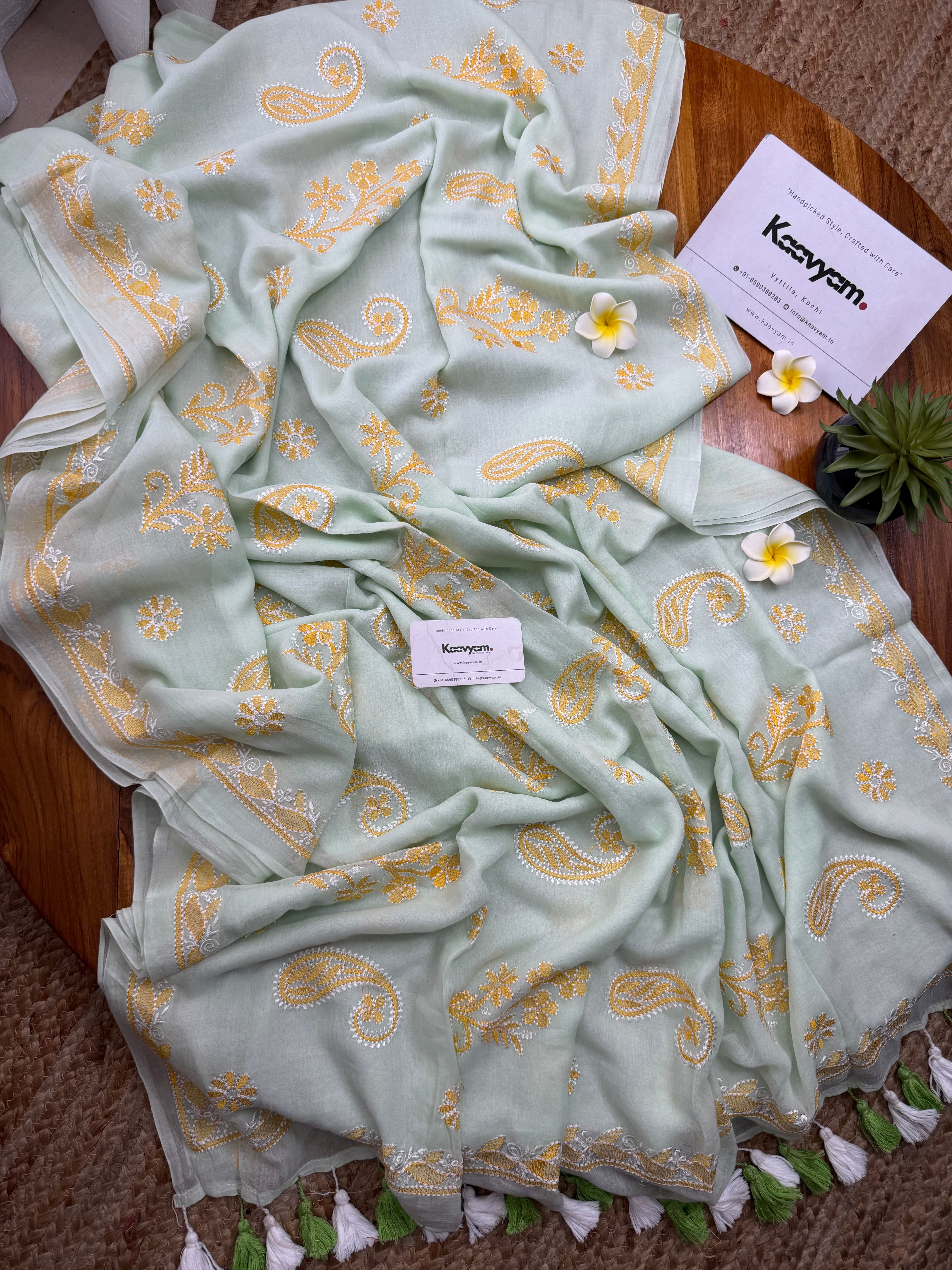Mint Chikankari Saree