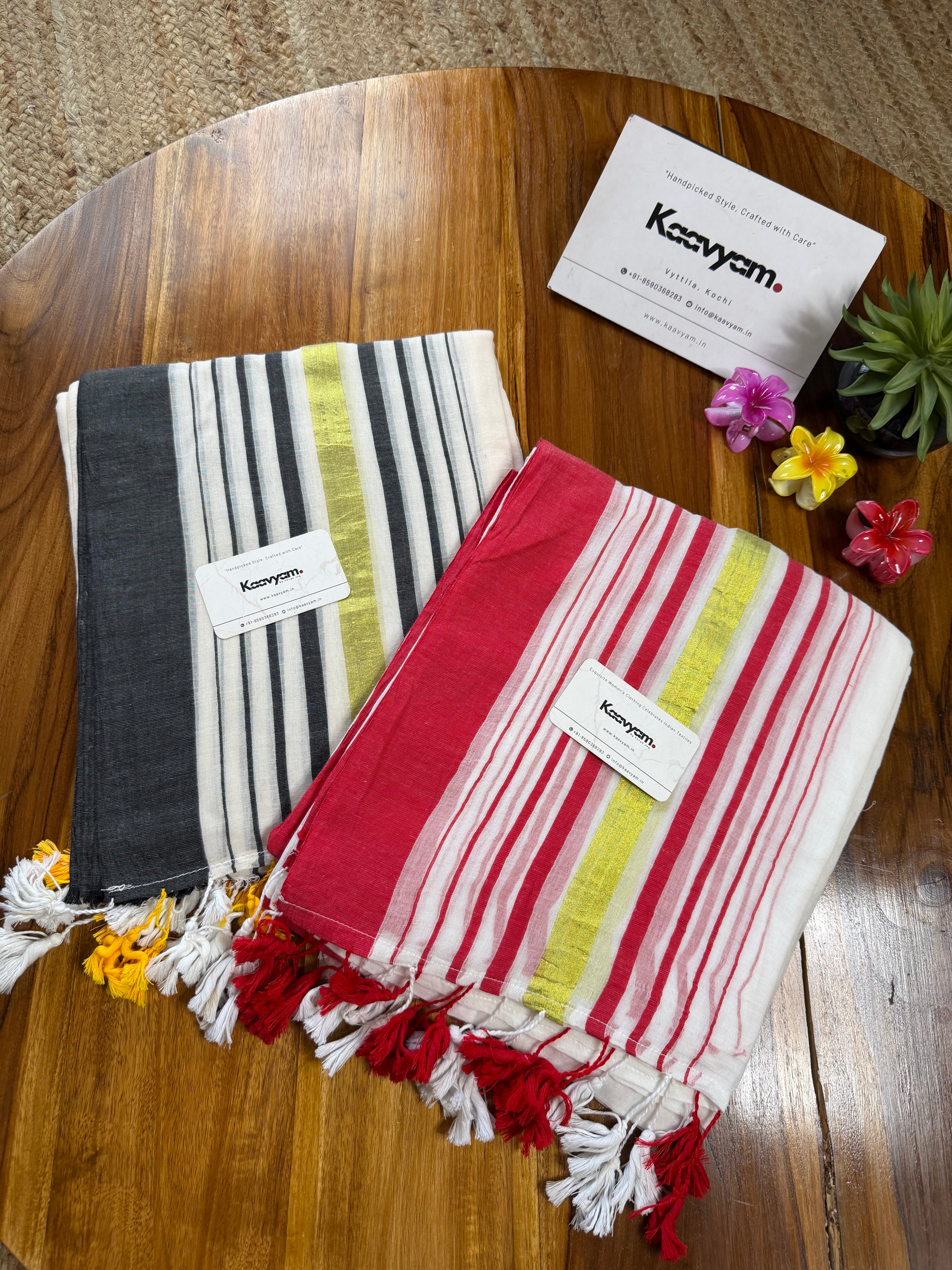 Multi Kara & Kasav Stripe Mul Cotton Saree