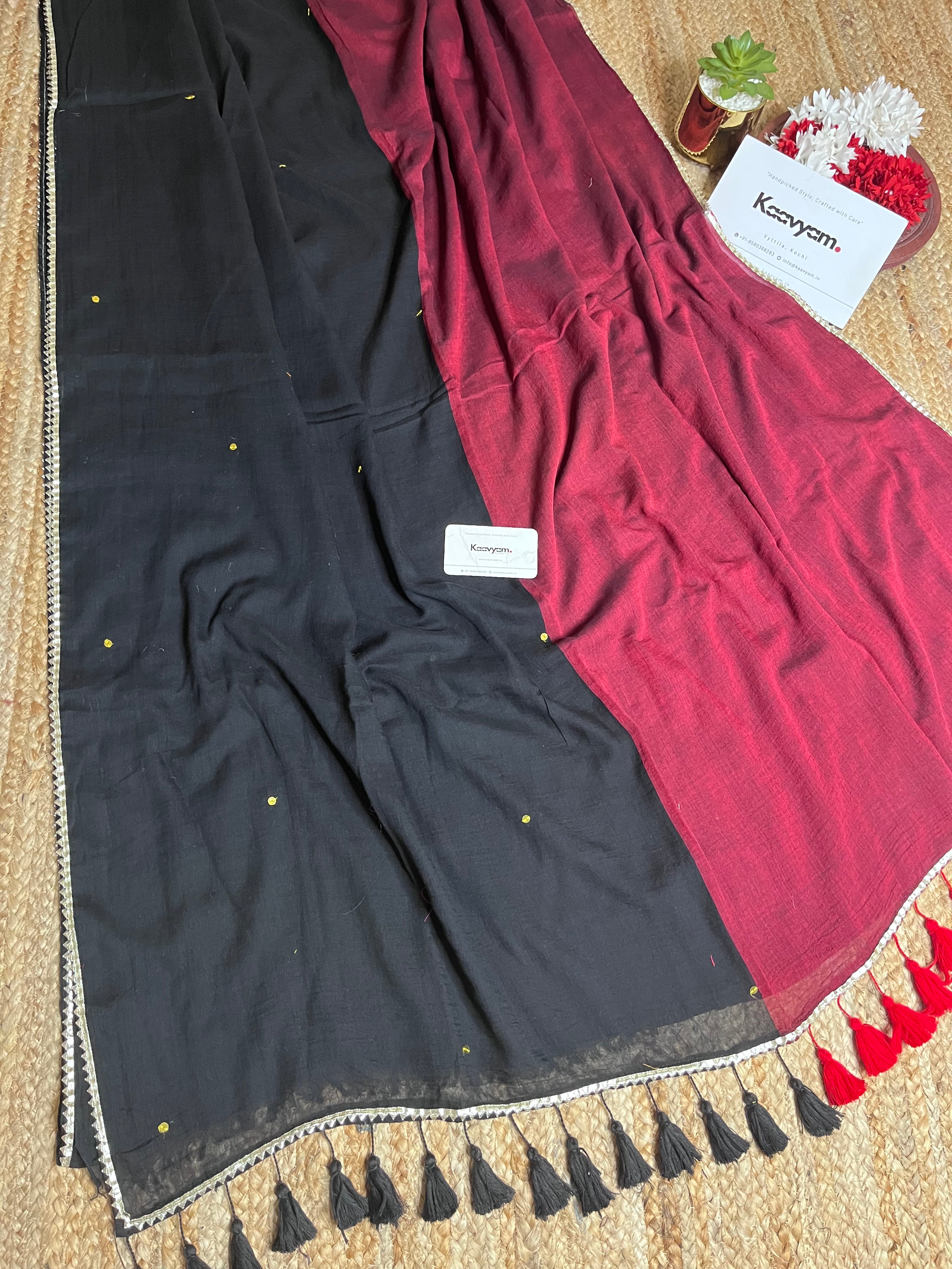 Half Half Sequins Mul Cotton Saree
