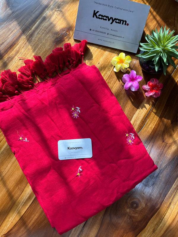 Wild Flora Embroidery Mul Cotton Saree