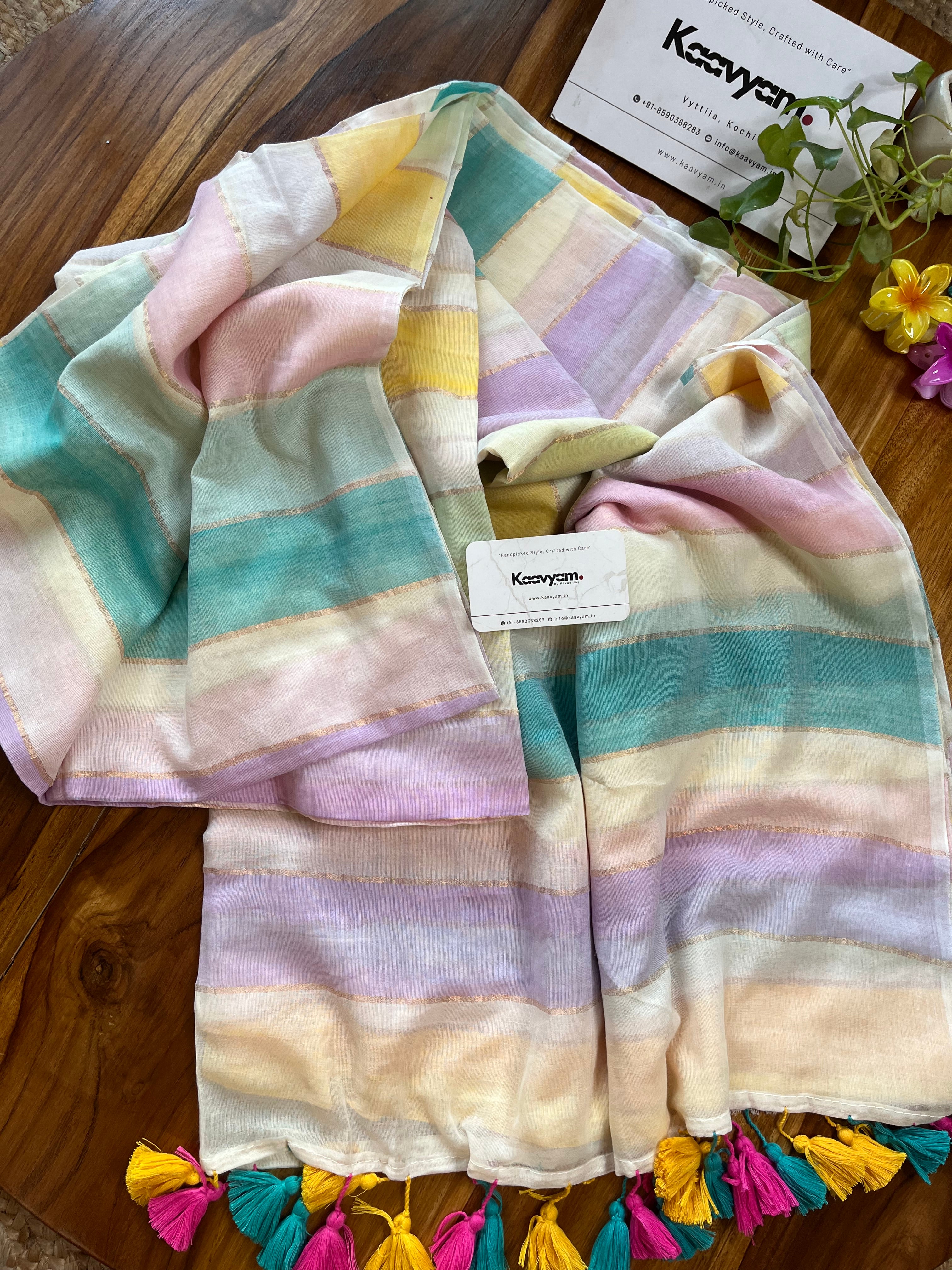 Pastel Rainbow Mul Cotton Saree