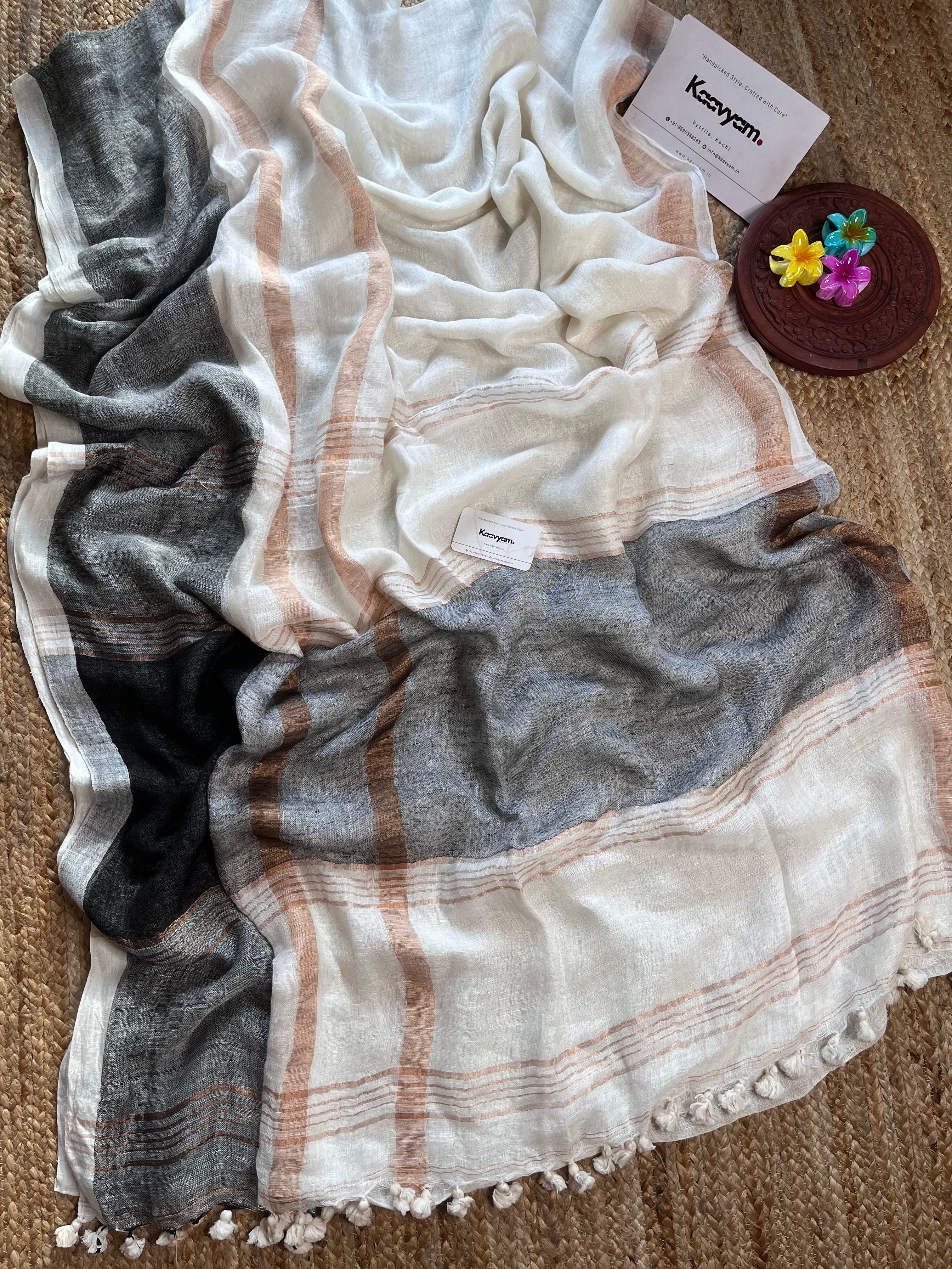 Black & White Linen Saree
