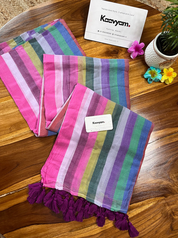 Multi Color Stripes Mul Cotton Saree