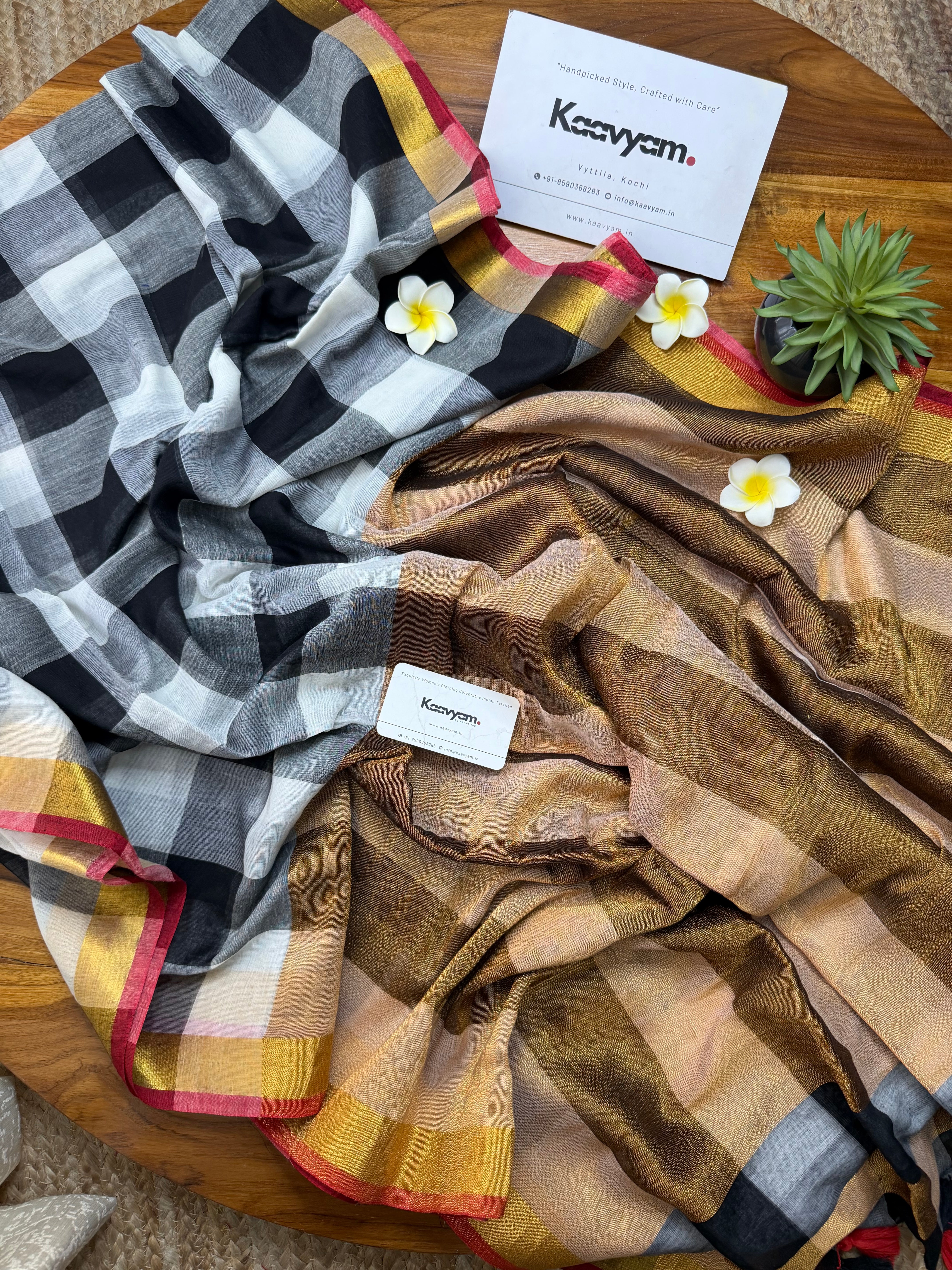 Black & White Check Kasav Saree