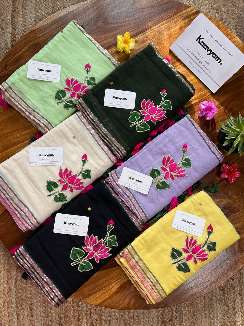 Lotus & Bud Mul Cotton Saree Online | Kaavyam