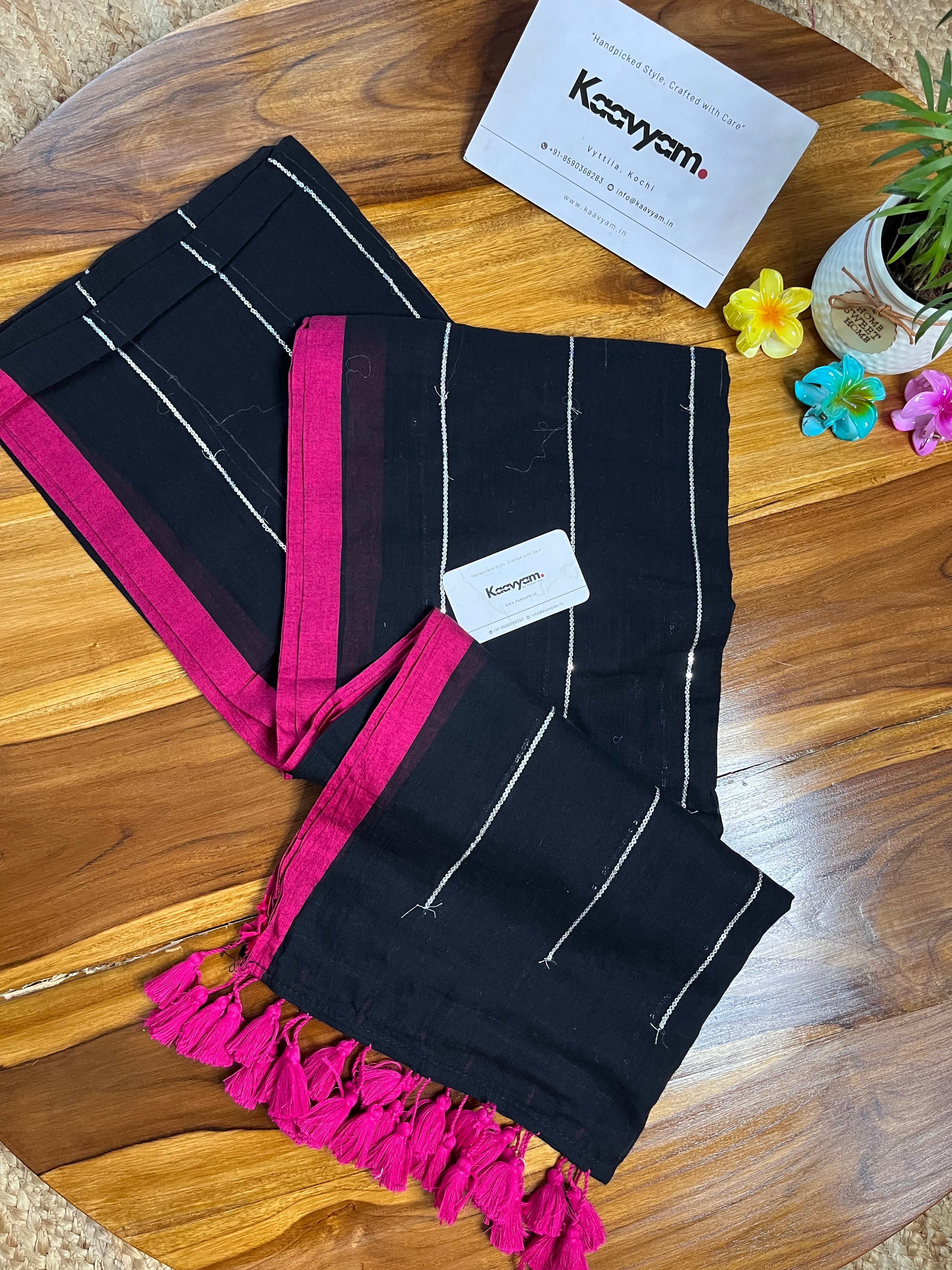 Sequins Stripes Mul Cotton Saree